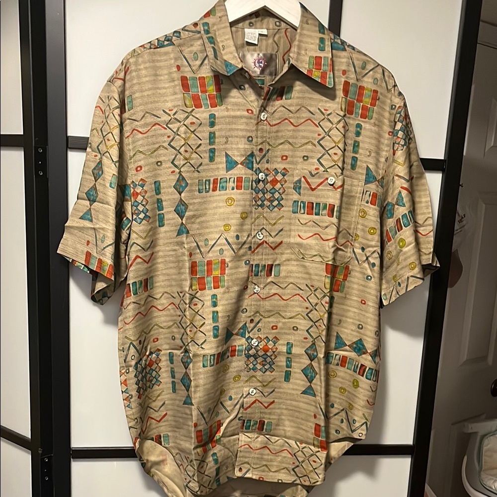 The Territory Ahead Brown Casual Button Down Shirt Silk Mens Size Large
